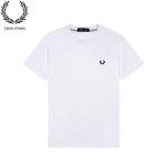 透氣舒適# FRED PERRY 麥穗夏季新款男士刺繡純棉短袖打底衫透氣純色圓領T恤 白色
