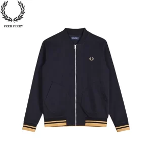 FRED PERRY 塗鴉感麥穗印花 立領拉鍊外套 防風夾克 黑黃 男女同款