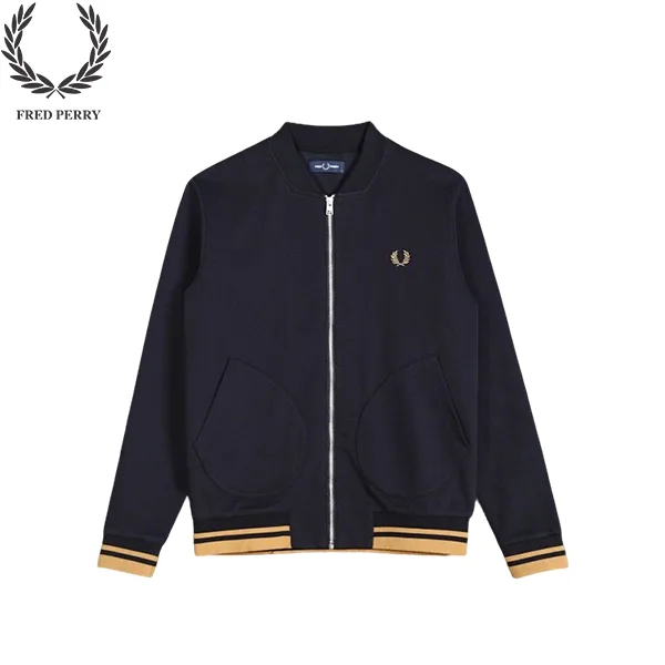 1 FRED PERRY 塗鴉感麥穗印花 立領拉鍊外套 防風夾克 黑黃 男女同款