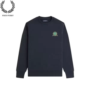FRED PERRY麥穗刺繡 秋冬 寬鬆圓領套頭純色衛衣 藏青 男款