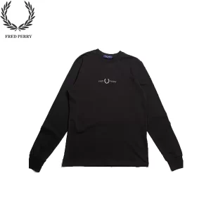 FRED PERRY麥穗刺繡 秋冬 寬鬆圓領套頭純色衛衣 黑色 男款