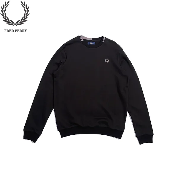 1 FRED PERRY麥穗刺繡 秋冬 寬鬆圓領套頭純色衛衣 男款【藏藍、黑色】