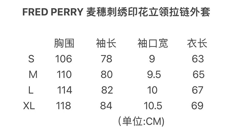 FRED PERRY 塗鴉感麥穗印花 立領拉鍊外套 防風夾克 男女同款 FRED PERRY 塗鴉感麥穗印花 立領拉鍊外套 防風夾克 男女同款